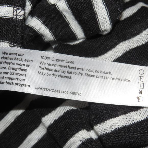 Eileen Fisher Black Striped Short Sleeve 100% Organic Linen T-Shirt Dress - Picture 8 of 8